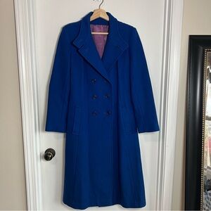 Vintage Wool Blend Double Breasted Royal Blue Knee Length Peacoat